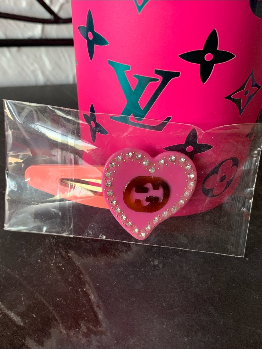 Pink Heart Rhinestone Snap Clip - Picture 2 of 4